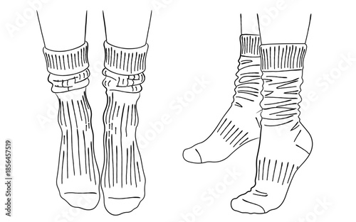 靴下だけの足元の線画｜休息とオフの時間