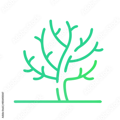 Minimalist line art of a tree with bare branches in green  