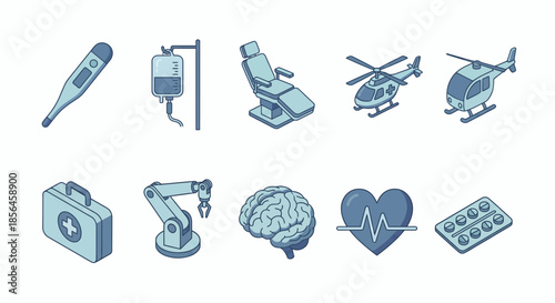 Medical Healthcare Icons Set Featuring Doctor Hospital Medicine and First Aid Flat Vector Illustration - medical, healthcare, doctor, hospital, cardiology, heartbeat, syringe, injection, vaccine, pill