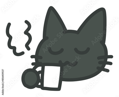 コーヒーを飲む黒猫のイラスト 休憩 カフェ ホット ほっこり 表情