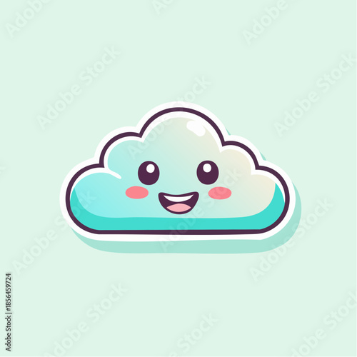 Cute cartoon cloud with a happy face, smiling with rosy cheeks on a light green background.