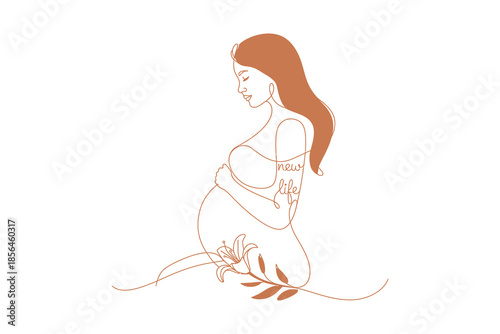A pregnant woman sitting in a serene and peaceful environment with a flower