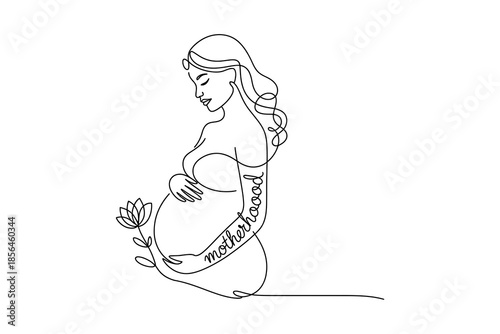 A pregnant woman with a tattoo of motherhood on her arm holding a flower