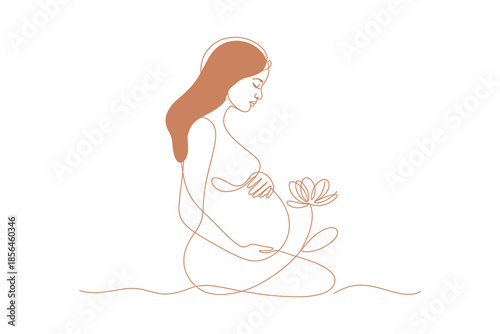 A pregnant woman sitting in a serene pose with a flower