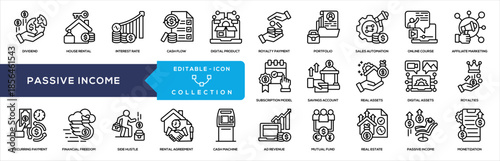 Passive Income Line Icon Collection For Business Presentation