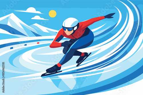 Corporate modern illustration of speed skater racing on ice track.