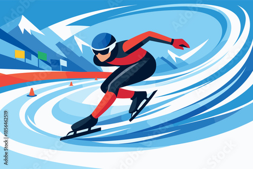 Corporate modern illustration of speed skater racing on ice track.