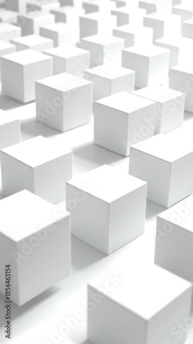 A perspective view of geometric, uniformly arranged, white cubes, with shadows, conveying depth