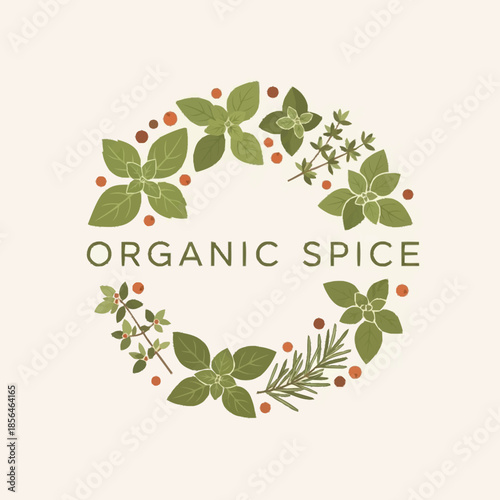 Organic Spice Wreath Logo Design with Fresh Herbs and Berries.