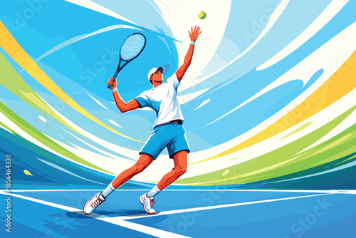 Corporate modern illustration of tennis player serving ball with focus and precision.