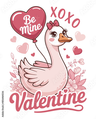 Cute Goose with Be Mine Heart Balloon and XOXO for Valentine’s Day Apparel