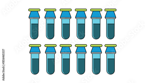 Pcr containers set with blue liquid samples isolated on white background, laboratory diagnostics concept