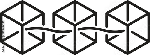 Blockchain Cubes Line Icon. Technology, Data, Network Outline Vector Illustration
