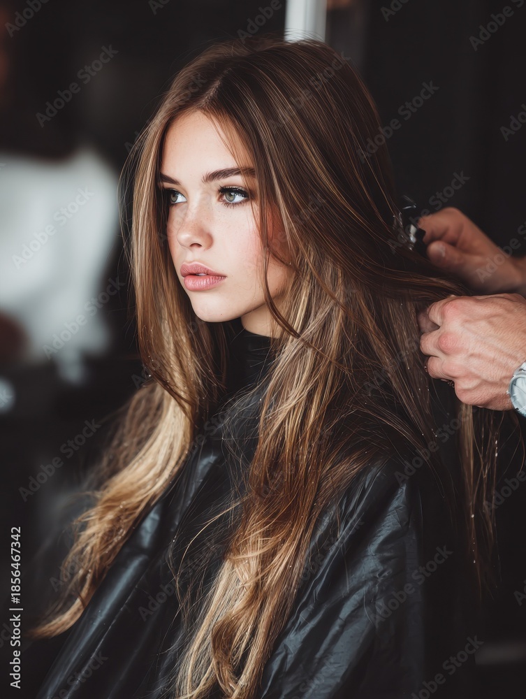 Obraz premium young beautiful woman at the hairdresser salon no logos no brands ar 34