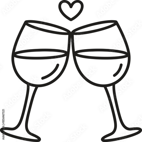 Cheers Wine Glasses Line Icon. Celebration, Love, Toast, Party Outline Vector Illustration