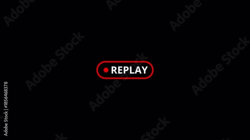Replay text button animation with alpha channel, Replay icon video for Live Streamers, Action replay sign icon loop animation with transparent background in 4k.