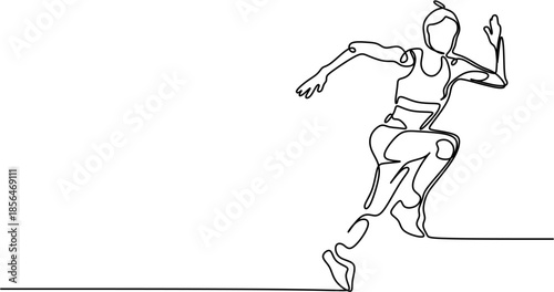 Continuous Line Art of a Woman Running and Sprinting Vector