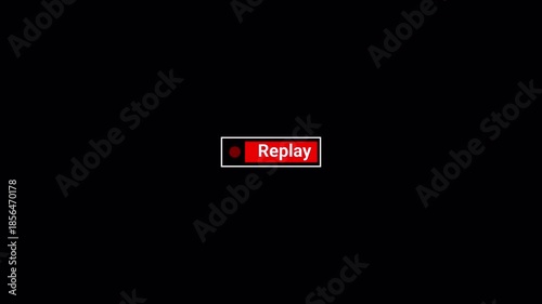 Replay text button animation with alpha channel, Replay icon video for Live Streamers, Action replay sign icon loop animation with transparent background in 4k.