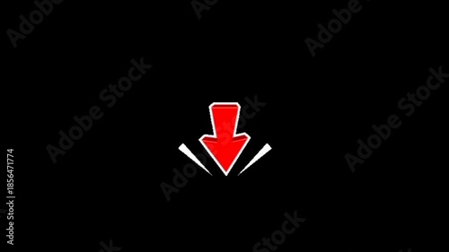 A red 3D arrow pointing downwards with a white visual impact effect on a black background.
Keywords: arrow, red, downward, down, direction, indicator, impact, symbol, icon, simple, minimalist, busines