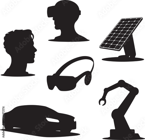 Modern technology and innovation icons set isolated on transparent background