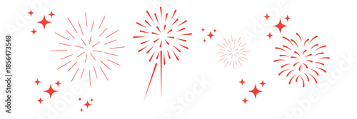 Hand drawn fireworks. Doodle festive explosion. Sketch line celebration sparks, festival lights, party fireworks elements. Explosive swirls, dots. Vector set