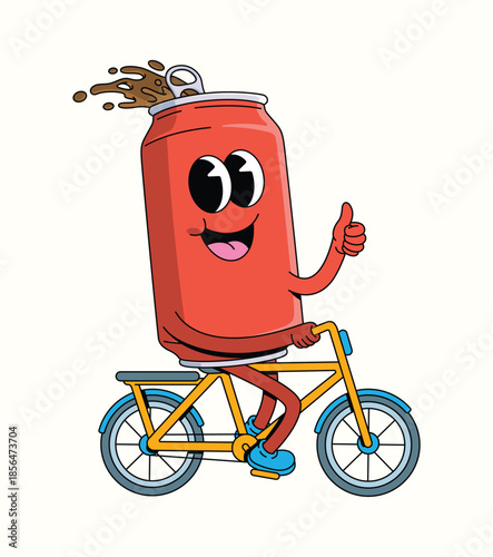 soda can bicycle groovy cartoon illustration