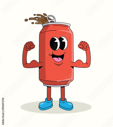 soda can strong groovy cartoon illustration