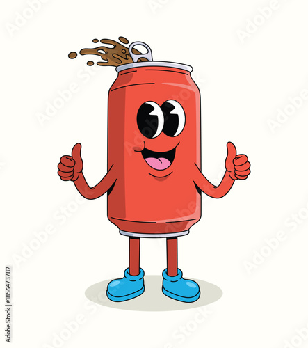 soda can thumbs up groovy cartoon illustration
