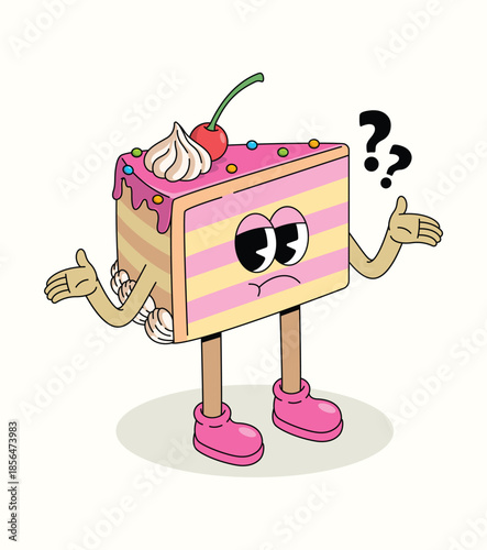 cake slice confused groovy cartoon illustration