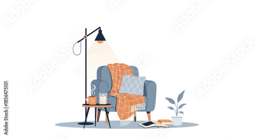 Cozy living room corner with comfortable armchair and warm lighting