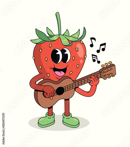 strawberry guitar groovy cartoon illustration