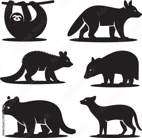 Cute silhouette collection of nocturnal animals and wildlife creatures