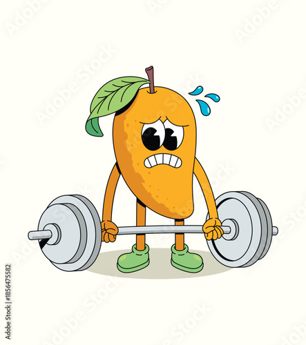 mango hard weightlifting groovy cartoon illustration