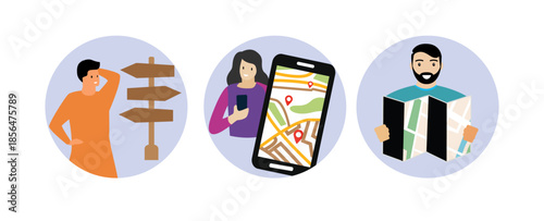 navigation concept holding mobile phone searching route location with gps
