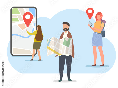 navigation concept holding mobile phone searching route location with gps