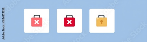 Digital icons illustrating security, restricted access, and locked states with padlocks and an X symbol.