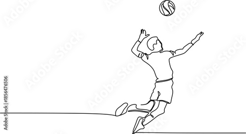 Continuous Line Art of a Volleyball Player Spiking the Ball Vector