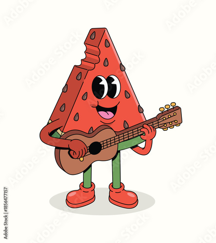 watermelon guitar groovy cartoon illustration