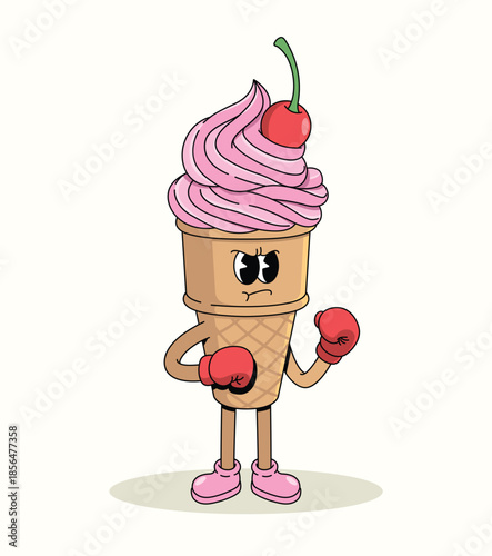 ice cream cone boxer groovy cartoon illustration