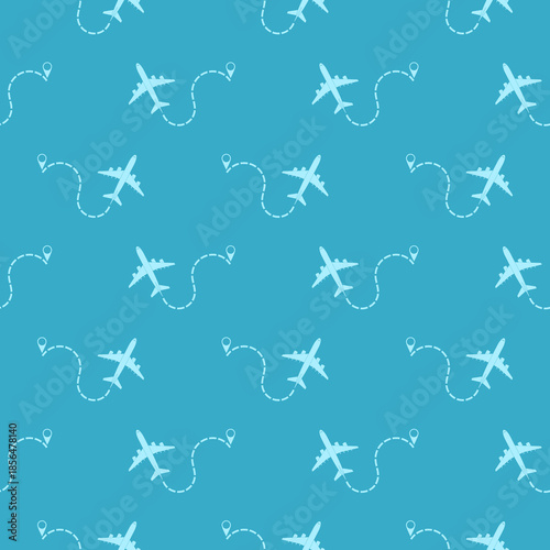 Airplane line path seamless pattern isolated on color background