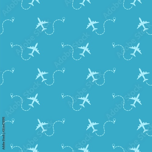 Airplane line path seamless pattern isolated on color background