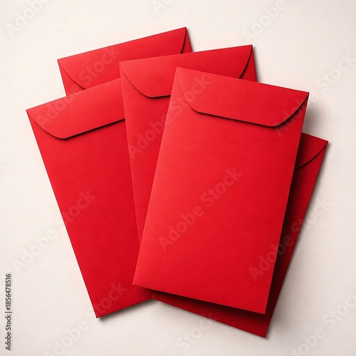 Group of red envelopes for Chinese New Year, Lunar New Year, or wedding gifts on a white background.