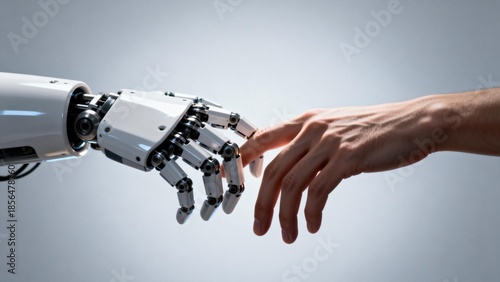 Human hand touching robotic hand