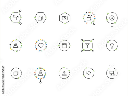 AI Generated Abstract Geometric UI Icon Set with Colorful Accents for Modern Digital Interfaces.