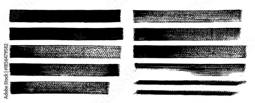 Brush paint stroke set. Black china ink stripe vector straight line hand-drawn brushstrokes. Thick grunge texture. Chinese and Japanese calligraphy marks, abstract frames, sketch bg text boxes