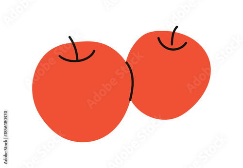 Two red apples. fresh ripe fruit pair, sweet garden harvest, organic natural snack, healthy diet nutrition, summer vitamin food isolated on white background flat vector illustration.