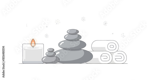Serene spa setup with candles and stones for relaxation