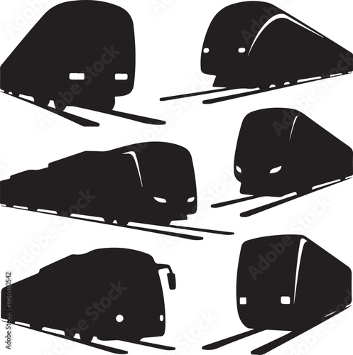 Collection of modern highspeed trains in different styles isolated