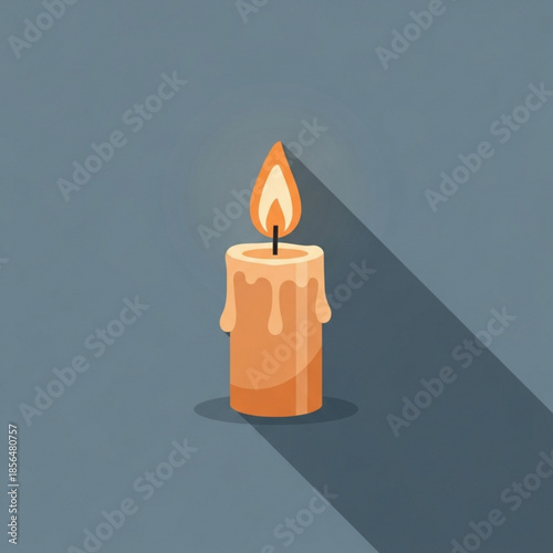 Burning candle with dripping wax flat design vector illustration with long shadow representing warmth and ambiance