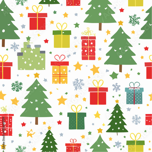 Clean, repeatable Christmas icon pattern in a flat style. Usage: Great for printing on seasonal textiles like pajamas, cushions, or tote bags.